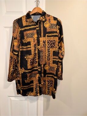 Oversized Black & Gold Patterned Long-Sleeve Shirt